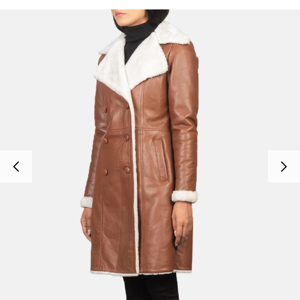 The Jacket Maker Leather AMIE BROWN DOUBLE BREASTED SHEARLING COAT